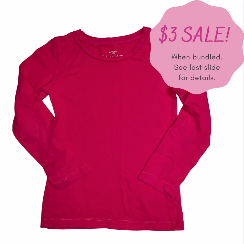 Classic Basic Solid Fuchsia Pink Long Sleeve Tee by Faded Glory Girl Size XS 4-5